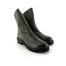 Load image into Gallery viewer, Boots Semelle Crantée Zippé Arrière en Cuir Vert