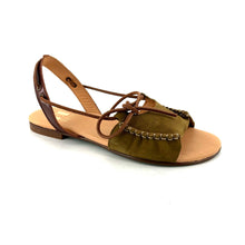 Load image into Gallery viewer, Sandale en Daim Kaki et Cuir Marron