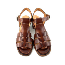 Charger l'image dans la galerie, Sandale Petit Talon Trotteur en Cuir Cognac