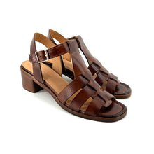 Charger l'image dans la galerie, Sandale Petit Talon Trotteur en Cuir Cognac