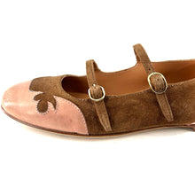 Load image into Gallery viewer, Ballerine Double Bride en Daim Sable et Cuir Rose