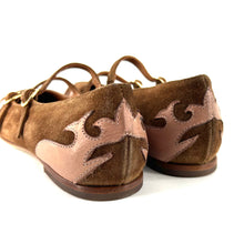 Load image into Gallery viewer, Ballerine Double Bride en Daim Sable et Cuir Rose