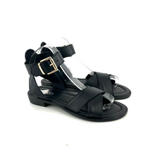 Load image into Gallery viewer, Sandale Croisée Bride Cheville en Cuir Noir