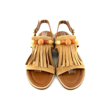 Load image into Gallery viewer, Sandale Patte Frangée et Perles en Daim Beige
