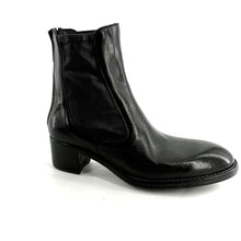 Load image into Gallery viewer, Boots Talon Trotteur Zippé Arrière en Cuir et Cuir Stretch Noir