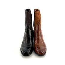 Load image into Gallery viewer, Boots Talon Trotteur en Cuir et Cuir Stretch Cognac.