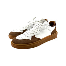 Load image into Gallery viewer, Basket en Cuir Blanc Camel et Daim Marron