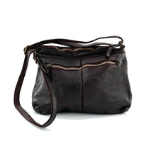 Charger l'image dans la galerie, Sac Bandoulière Zippé en Cuir Marron Foncé Lisse