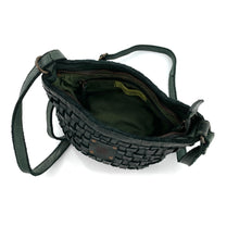 Charger l'image dans la galerie, Mini-Sac Tressé en Cuir Vert Porté Travers