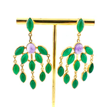 Load image into Gallery viewer, Longues Boucles d'Oreilles en Onyx Vert et Améthystes