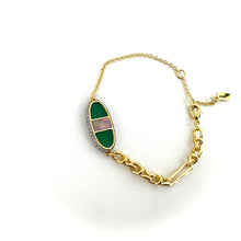 Load image into Gallery viewer, Bracelet IZY en Nacre Grise et Onyx Vert