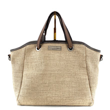 Charger l'image dans la galerie, Sac EVELYNE en Paille Enduite et Cuir Lavé Gris et Camel