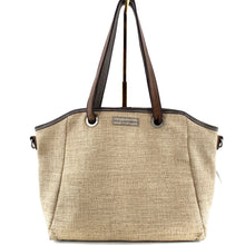 Charger l'image dans la galerie, Sac EVELYNE en Paille Enduite et Cuir Lavé Gris et Camel