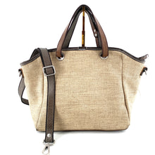 Charger l'image dans la galerie, Sac EVELYNE en Paille Enduite et Cuir Lavé Gris et Camel