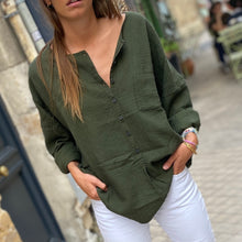 Load image into Gallery viewer, Chemise Oversize ANASTASIA en Double Gaze de Coton Kaki