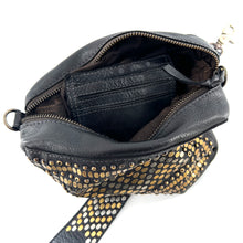 Charger l'image dans la galerie, Petit Sac en Cuir Noir et Clous Plats Bicolores