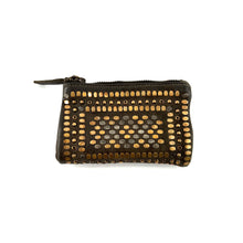 Charger l'image dans la galerie, Portefeuille en Cuir Kaki Clous Plats Bicolores