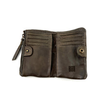 Charger l'image dans la galerie, Portefeuille en Cuir Kaki Clous Plats Bicolores