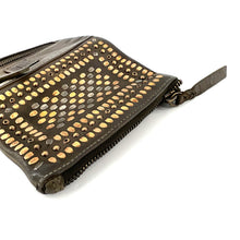 Charger l'image dans la galerie, Portefeuille en Cuir Kaki Clous Plats Bicolores