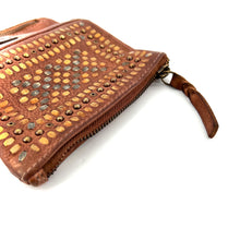 Charger l'image dans la galerie, Portefeuille en Cuir Camel et Clous Plats Bicolores