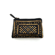 Charger l'image dans la galerie, Portefeuille en Cuir Noir et Clous Plats Bicolores