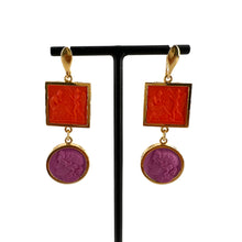 Load image into Gallery viewer, Boucles d'Oreilles en Plaqué Or et Résine Orange et Violet