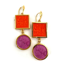 Load image into Gallery viewer, Boucles d'Oreilles en Plaqué Or et Résine Orange et Violet
