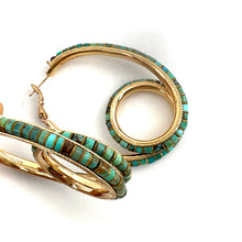 Load image into Gallery viewer, Créoles NINON XL en Plaqué Or et Turquoises