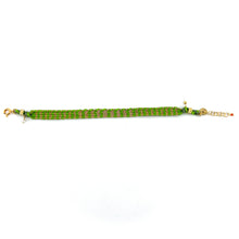Load image into Gallery viewer, Bracelet Tissé en Fil de Satin Vert et Chaine en Plaqué Or