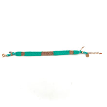 Load image into Gallery viewer, Bracelet Gourmette Tissé en Fil de Satin Turquoise et Chaine en Plaqué Or