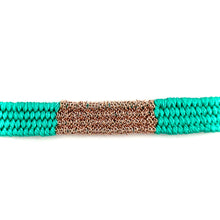 Load image into Gallery viewer, Bracelet Gourmette Tissé en Fil de Satin Turquoise et Chaine en Plaqué Or