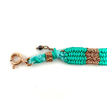 Load image into Gallery viewer, Bracelet Gourmette Tissé en Fil de Satin Turquoise et Chaine en Plaqué Or