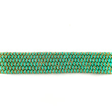 Load image into Gallery viewer, Bracelet Manchette Tissée en Fil de Satin Turquoise et Chaine en Plaqué Or