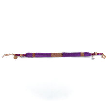 Load image into Gallery viewer, Bracelet Gourmette Tissé en Fil de Satin Violet et Chaine en Plaqué Or
