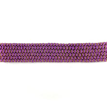 Load image into Gallery viewer, Bracelet Manchette Tissé en Fil de Satin Violet et Chaine en Plaqué Or