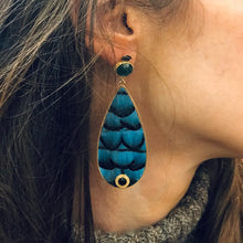Charger l'image dans la galerie, Boucles d'Oreilles FUJITA Goutte Plumes Turquoise