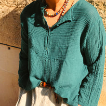 Charger l'image dans la galerie, Blouse JOSÉPHINE en Gaze de Coton Bleu