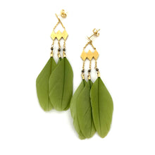 Charger l'image dans la galerie, Boucles d'Oreilles JAHIA en Plumes Vert d'Eau