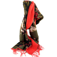 Load image into Gallery viewer, Étole Alpaga Orange Doublée Foulard Kaki