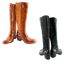 Load image into Gallery viewer, Botte Talon Trotteur en Cuir et Cuir Stretch Camel Veiné