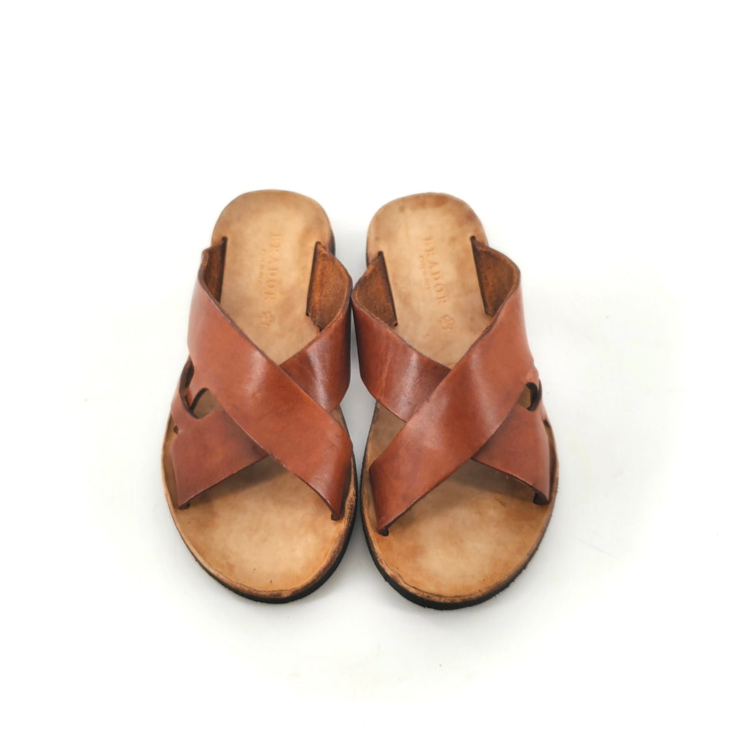 Mule en Cuir Cognac Veiné Semelle Gomme