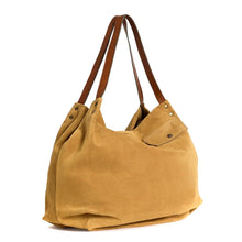 Load image into Gallery viewer, Grand Sac Porté Épaule en Daim Sable et Cuir Camel
