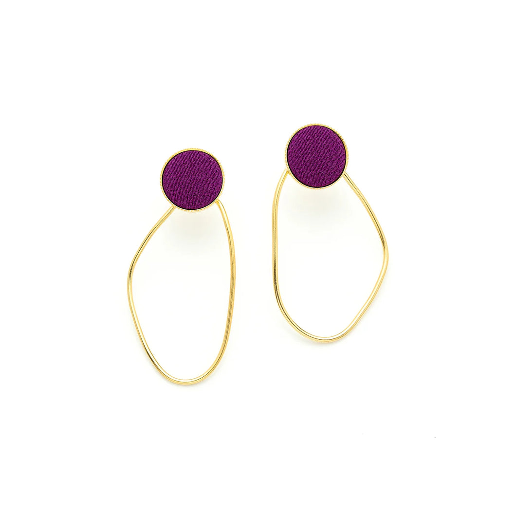 Boucles d'Oreilles ELIA en Plaqué Or et Tissus Violet