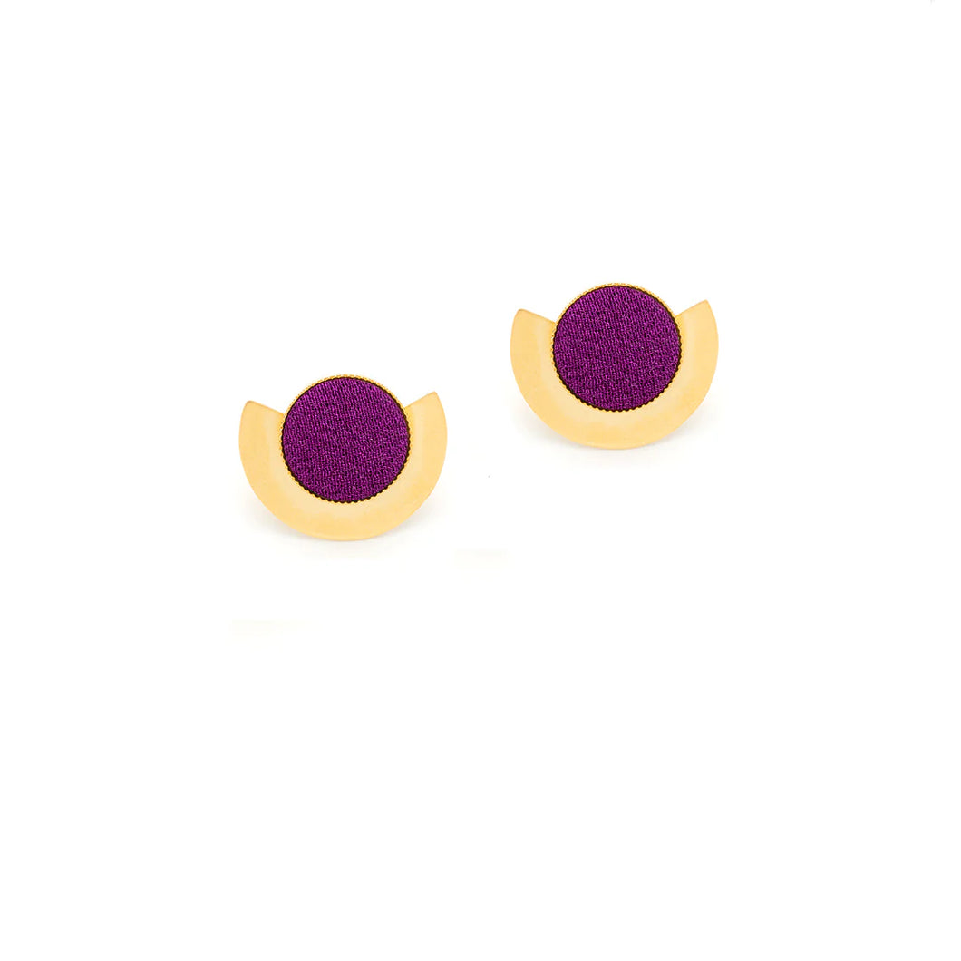 Boucles d'Oreilles LUNA en Plaqué or et Tissus Violet