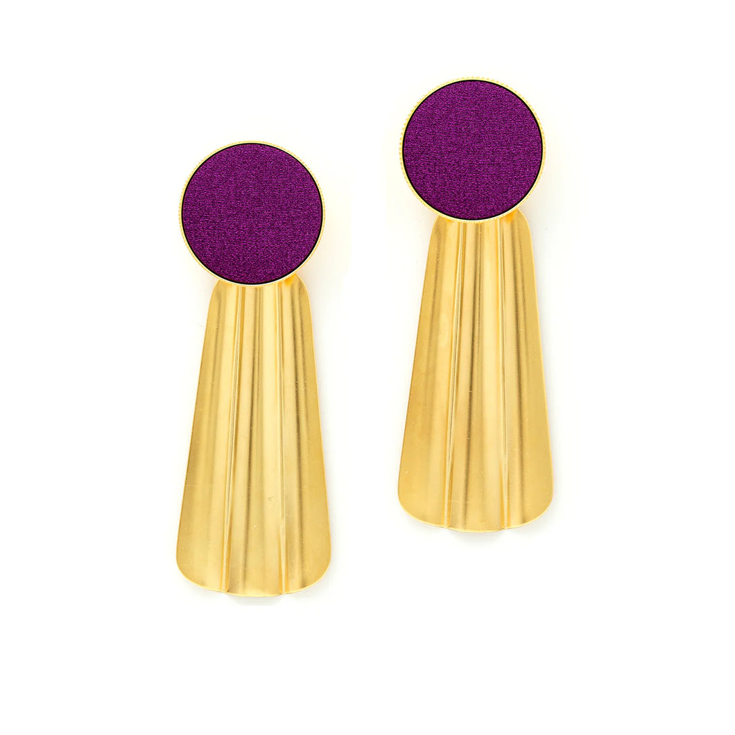 Boucles d'Oreilles THALIA en Plaqué Or et Tissus Violet