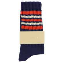 Load image into Gallery viewer, Chaussettes 5 Rayures Bleu / Orange / Écru
