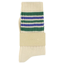 Load image into Gallery viewer, Chaussettes 5 Rayures Écru / Vert / Bleu
