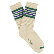 Load image into Gallery viewer, Chaussettes 5 Rayures Écru / Vert / Bleu
