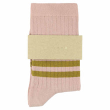 Load image into Gallery viewer, Chaussettes à Rayures Rose / Huile d'Olive
