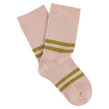 Load image into Gallery viewer, Chaussettes à Rayures Rose / Huile d'Olive
